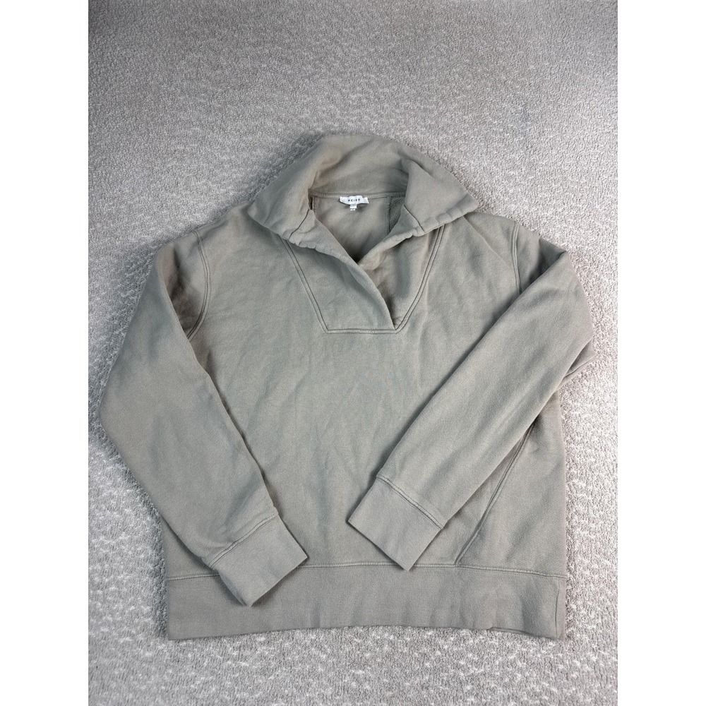 Reiss Sweatshirt Womens Small Beige V-Neck Shawl Collar Cotton Fleece Pullover